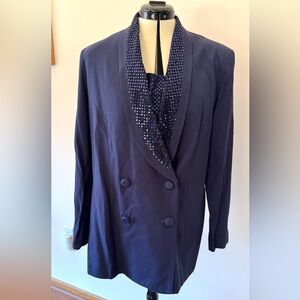 Sequin Navy Blue Double-Breasted Women's Blazer and Matching Pants